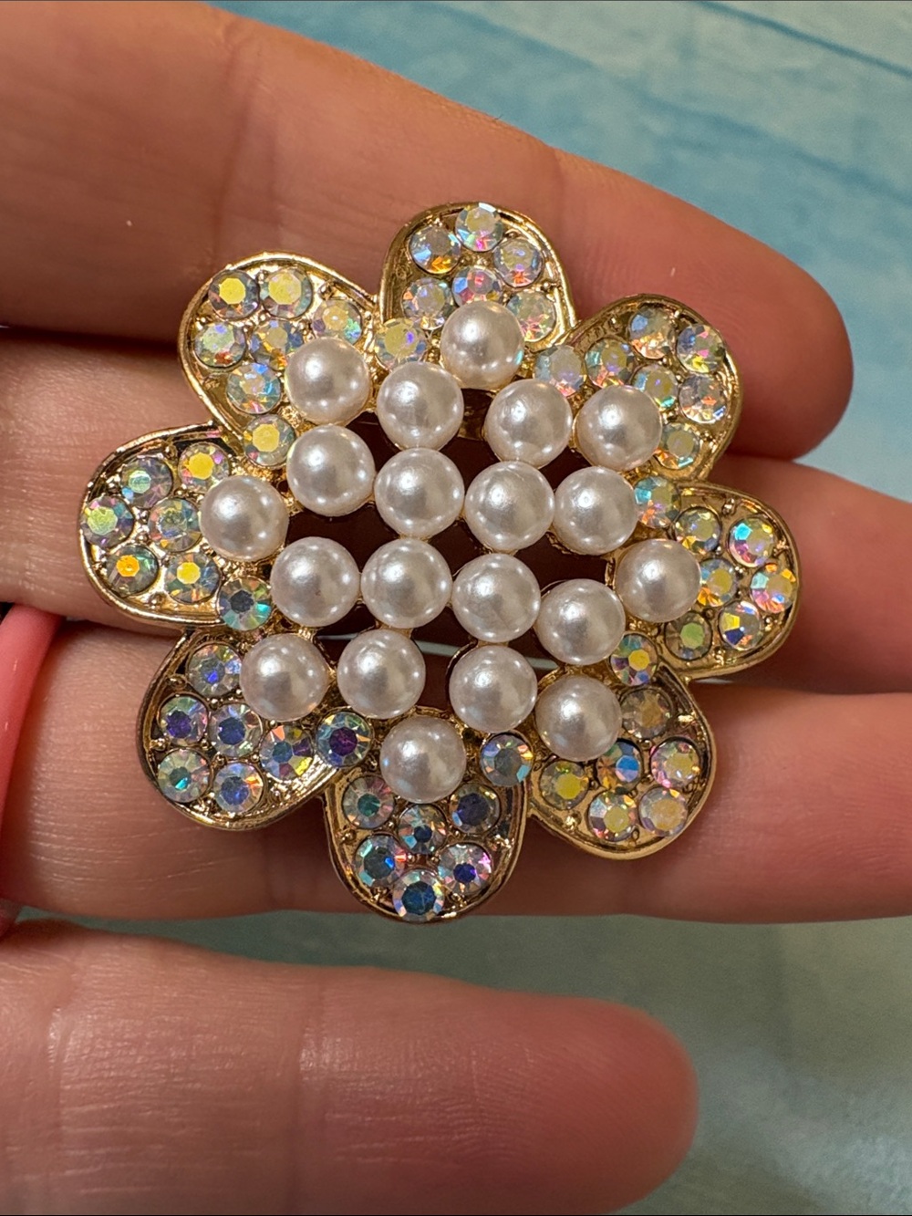 Gold-Tone Pearl & Aurora Crystal Flower Brooch - Women's Jewelry